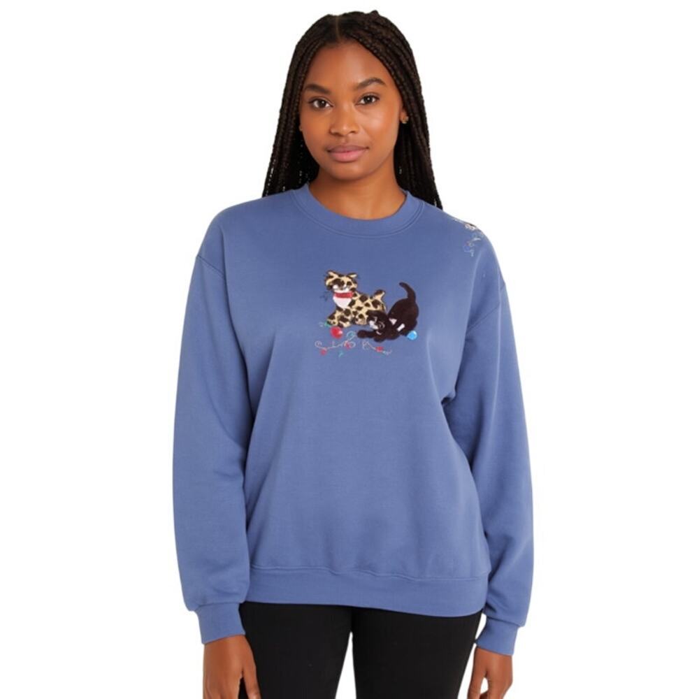 Vintage Cat Sweatshirt by Morning Sun Size Large, Embroidered Holiday Kittens
